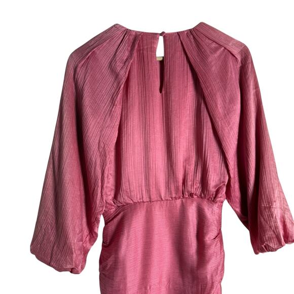 Veronica Beard Gracelynn Pink Ruched Satin Balloon Sleeve Mini Dress Size 0 - Picture 13 of 16
